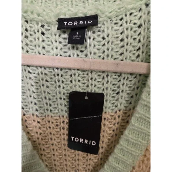 Torrid Sweater Long Chunky Knit Tunic Mint Coral Cream Rust 1 / 1X / 14-16 - Picture 3 of 4